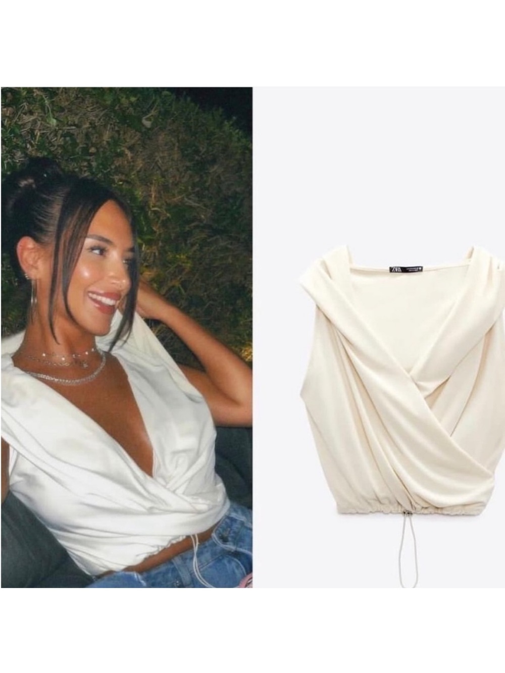 Zara Cream Draped Hooded V-Neck Sleeveless Crop Top Size S
